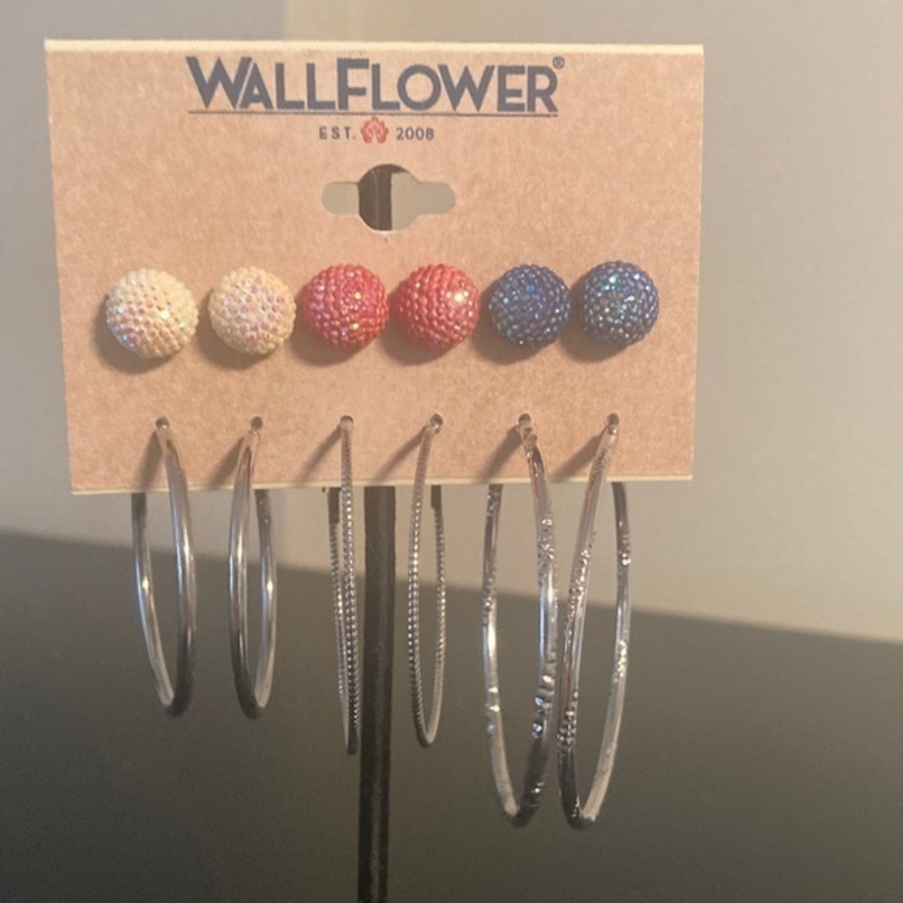 Wallflower Multicolor Studs and Silver Hoops Set
